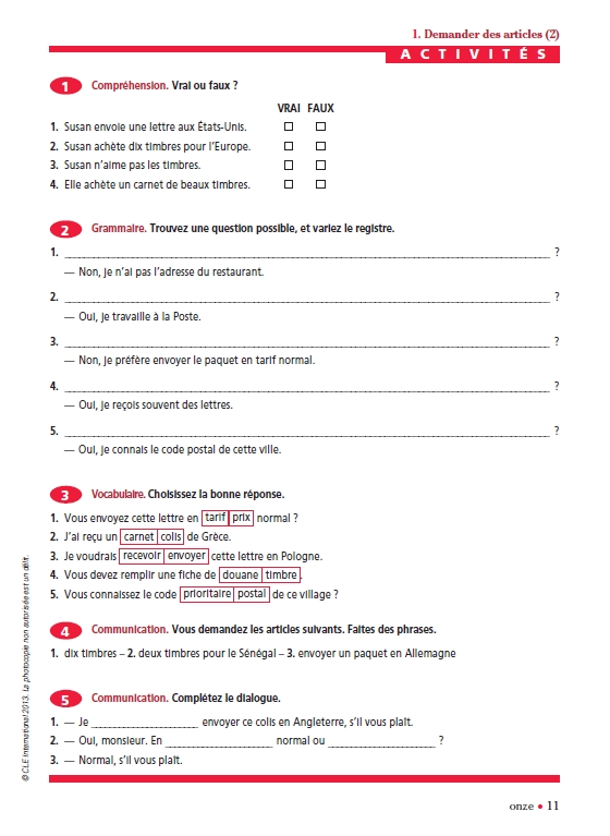 Задания к второму уроку Communication progressive du français