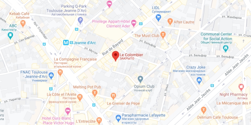 Le Colombier на карте Тулузы Расположение Le Colombier