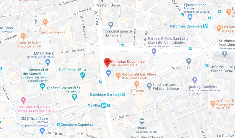 Le Comptoir Dugommier на карте Марселя Расположение Le Comptoir Dugommier