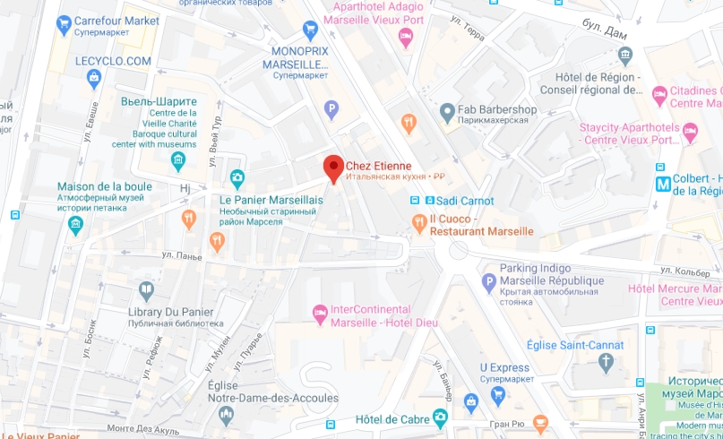 Chez Etienne на карте Марселя Расположение Chez Etienne