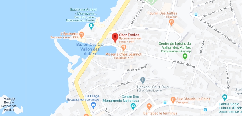 Chez Fonfon на карте Марселя Расположение Chez Fonfon