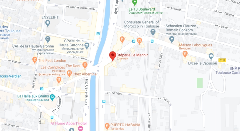 Crêperie le MENHIR на карте Тулузы Расположение Crêperie le MENHIR